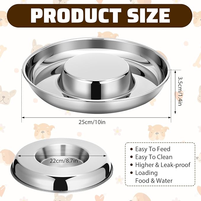 Zopeal 6 Pcs Stainless Steel Puppy Bowls 10.2'' Puppy Feeder Dog Water Food Feeding Bowl for Multiple Weaning Small Dogs Cats, Pet Eating at The Same Time, Flat Style