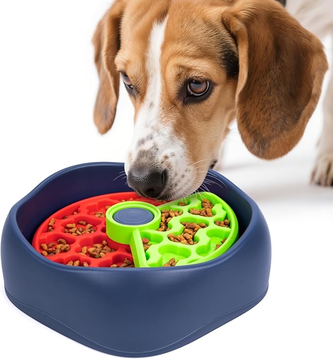 Interactive Pet Puzzle Slow Feeder Bowl - Innovative Rotating Design, Anti-Gulping, Promotes Digestion & Mental Stimulation, Non-Slip Food Dispenser for Small & Medium Dogs & Cats (Red & Green)