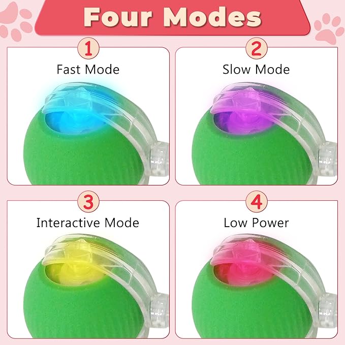 2pcs Smart Interactive Pet Toy Ball, Self Rolling Dog Ball Interactive Cat Toys, 360° Smart Automatic Rolling Ball Toy for Dogs Cats Indoor Outdoor Play (Red&Green)