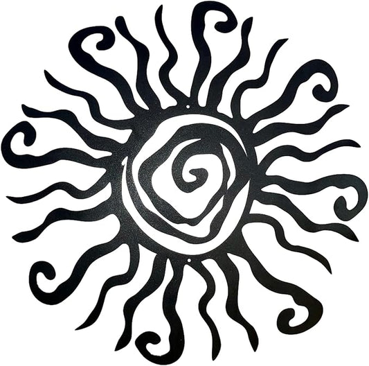 Riverside Designs Wacky Sun Metal Wall Art Indoor/Outdoor Decor - 24" Black Rust Proof Wall Sculpture - Made in USA - Ideal for Bedroom, Garden, Home, Patio and Farmhouse