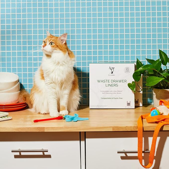 EcoLeo, Compostable Cat Litter Box Liners for Automatic Litter Box, Compatible with Litter-Robot 4/3, Leo's Loo Too & Catlink, Plant-based, Drawstring Liner Bags for Waste Drawer, Improved, Thicker