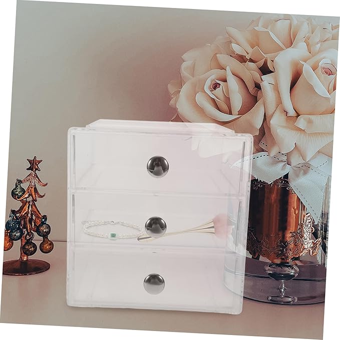 Three-layer Desk Storage Organizer Box Desk Organizer Drawers Transparent Silver Handle