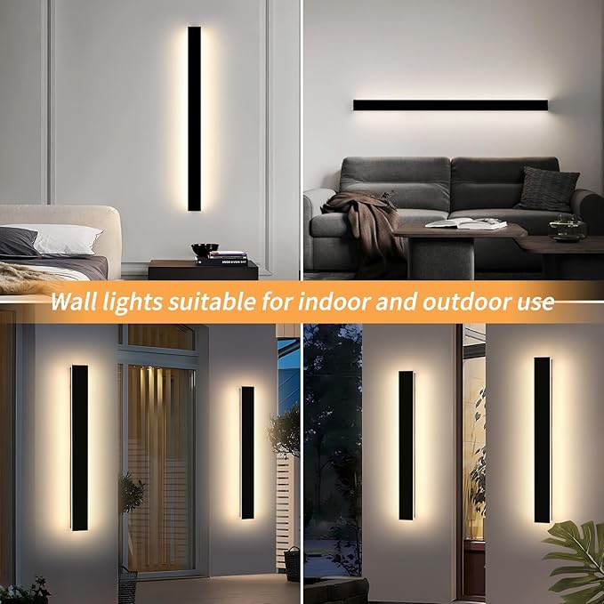 Mikeru 39inch Outdoor Wall Light Fixtures, 3000k/4500K/6000k Three Colors Switchable Modern Exterior Wall Sconces Acrylic Invisible Exterior Wall Light for Porch Outdoor Wall Mount Lighting