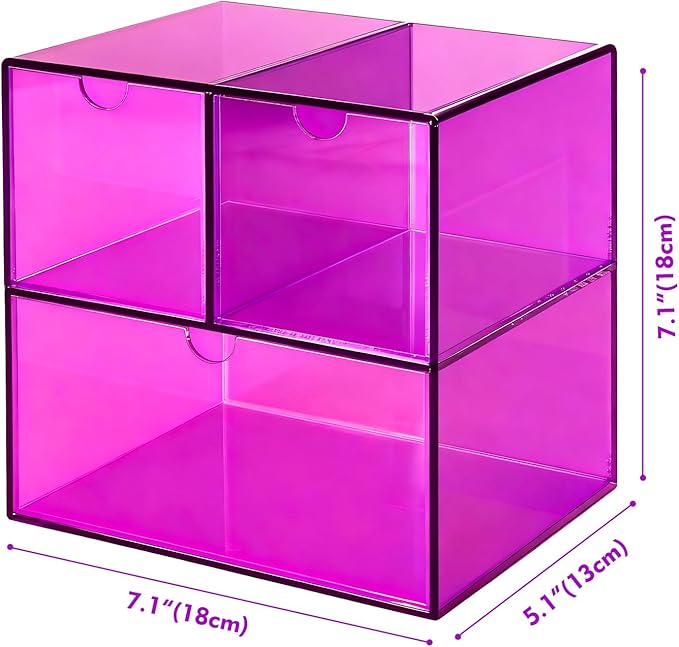Gelite Desk Organizer with 3 Storage Drawers for Makeup Office Acrylic Desktop Drawer Organizer for Vanity Office Organization and Storage Box, Purple