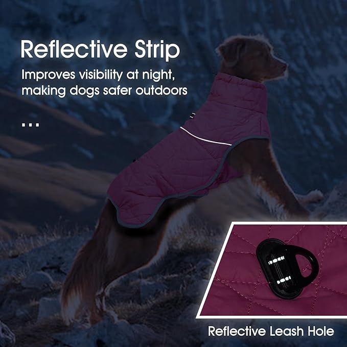 Winter Coat - Waterproof & Windproof Dog Puffer Jacket for Small to Large Dogs - Cold Weather Coat with Built-in Reflective Turtleneck & Adjustable Harness