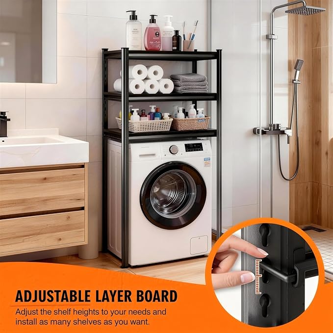 Over Toilet Storage Shelves, 5 Tier Adjustable Steel Shelf, Freestanding Metal Bathroom Space Saver, Waterproof&Rustproof Oraganizer with Reinforced Columns, Ideal for Laundry Bathroom, 36W*16D*72H