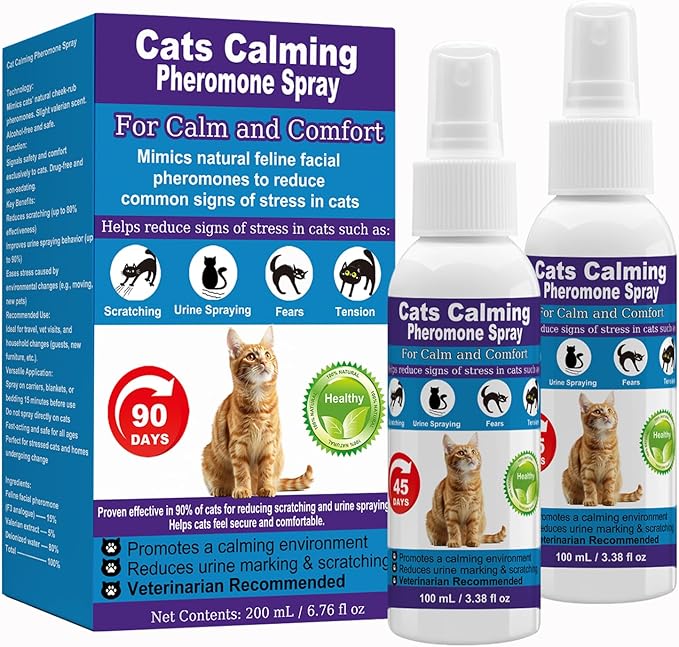 Cat Calming Spray, 15% F3 Cat Pheromone Spray to Help Calm During Travel and Stress and Reduce Urine Spraying, Scratching, Excessive Grooming & Aggression 2 * 100mL
