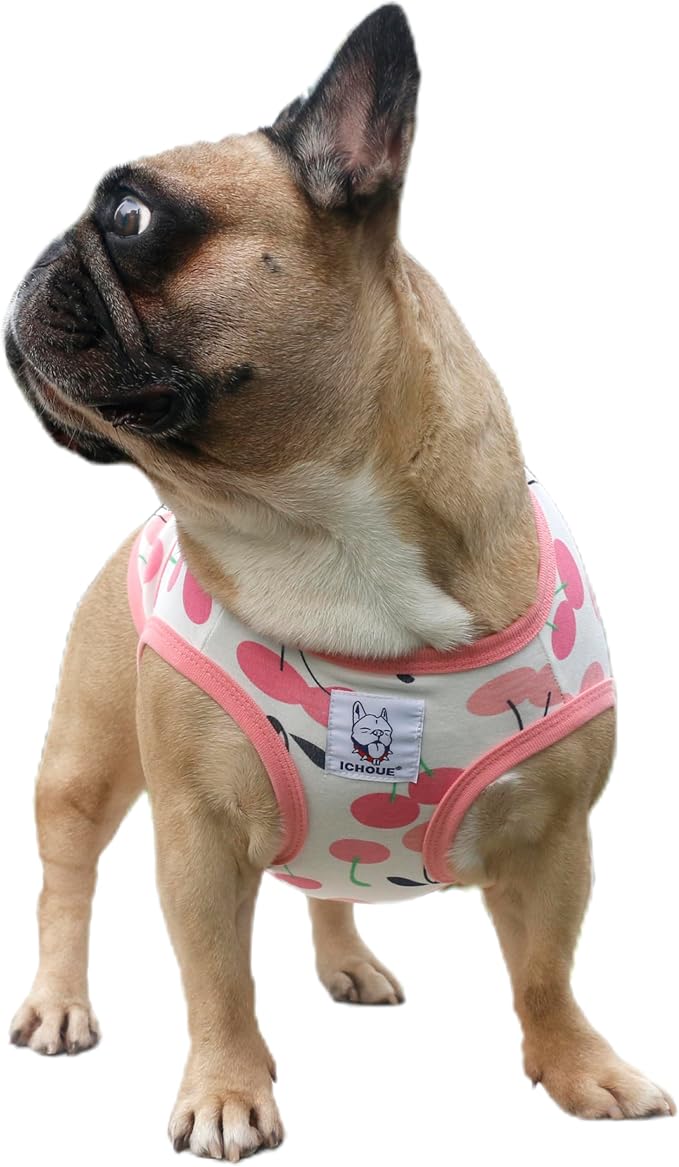 iChoue 100% Breathable Cotton French Bulldog Halloween Cartoon T Shirts Cute Clothes for Medium Dogs Vest Tank Tops Frenchie English Boston Terrier Pitbull Cherry - Large Plus
