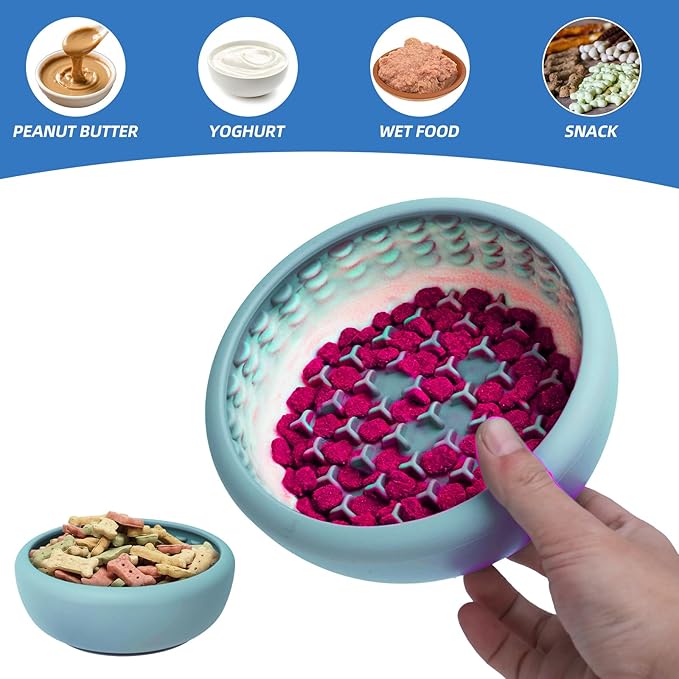 Dog Lick Bowl,Silicone Slow Feeder Bowls for Dogs and Cats - Wet Food, Suction Cups, Non-Slip Design (Blue, Small)