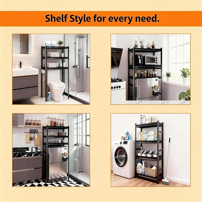 Over Toilet Storage Shelves, 5 Tier Adjustable Steel Shelf, Freestanding Metal Bathroom Space Saver, Waterproof&Rustproof Oraganizer with Reinforced Columns, Ideal for Laundry Bathroom,40W*14D*72H