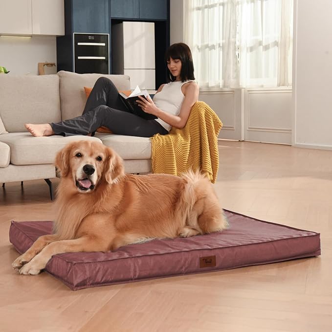 Outdoor Orthopedic Dog Bed for Extra Large Dogs, XL Waterproof Flat Pet Bed 44x32 Inch, Egg Crate Foam with Removable Washable Oxford Cooling Cover, Pink