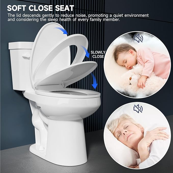 Elongated Tall Toilet 19 Inch for Bathroom 1.28 GPF Tornado Single Flush - Two Piece Comfort ADA High Toilet for Seniors, 19 Inch Bowl Height 20 Inch Seat Height, 12" Rough In, White