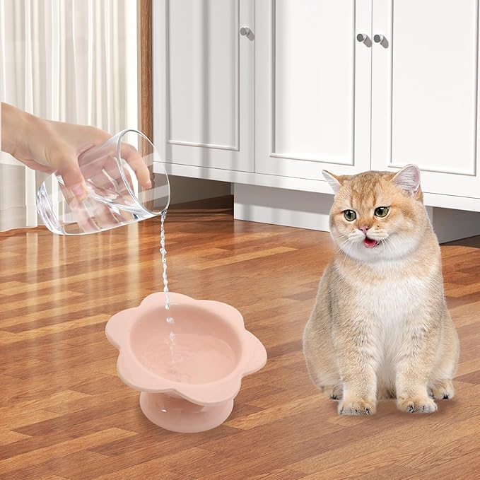 2 Pcs Ceramic Raised Cat Bowls Flower 7 oz Tilted Elevated Cat Food Bowl Cat Dishes for Anti Vomiting Protecting Spine Pet Feeder Water Bowl for Cat Kitten (Pink)