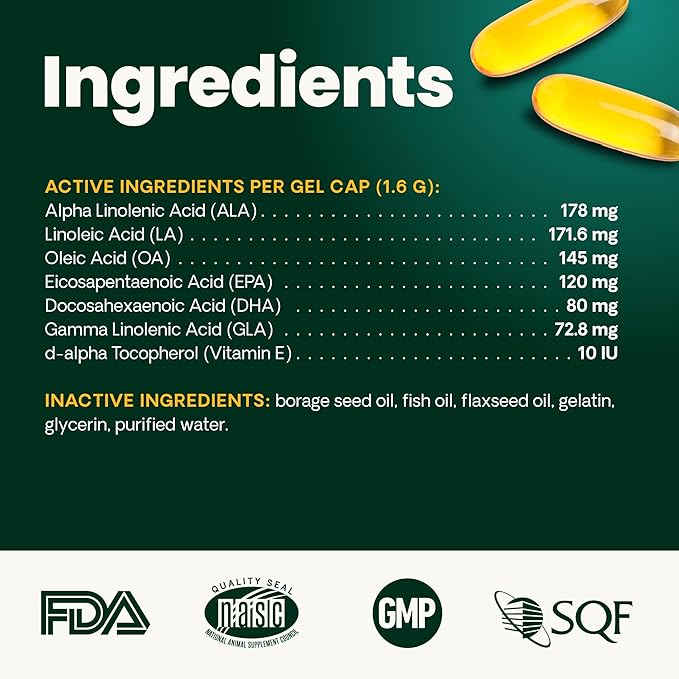 VetriScience Omega Healthy Skin and Coat Capsules, 3,6,9 Fish Oil Supplement for Dogs and Cats, Reduce Shedding, Over 750 mg Omega Fatty Acids per Capsule, Gel Caps, 90 Count