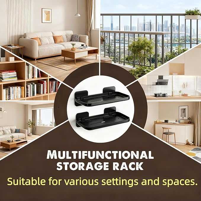 ACEXINYAN 2pc Wall Mounted Floating Shelf, Small Storage Rack with Edge Design, No Drill Shelves for Wall, Floating Shelves Damage-Free Expand Walls Space for Living Room Kitchen Bathroom (Black)