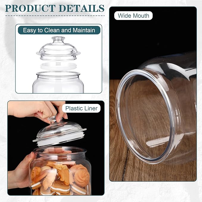Nuogo 2 Pcs 1 Gallon 128 oz Candy & Cookie Jar Plastic Jars with Lids Decorative Apothecary and Candy Buffet Container Clear Airtight Food Storage Canister (Classic Style)