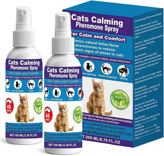 Cat Calming Spray, 15% F3 Cat Pheromone Spray to Help Calm During Travel and Stress and Reduce Urine Spraying, Scratching, Excessive Grooming & Aggression