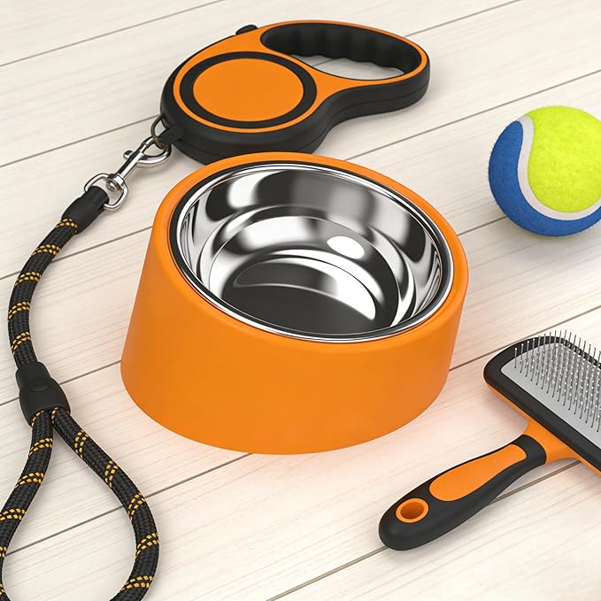 Slow Drinking - 15° Tilted Large Orange - 6.69" Diameter, Heavy-Duty Angled Feeder for Medium-Large Breeds