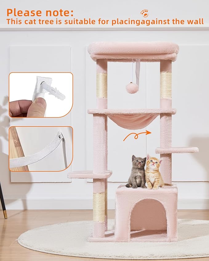 Taoqimiao Cat Tree,39.4-Inch Cat Tower for Indoor Cats,Suitable for Kittens with Luxurious cat condo with Soft Hammock and Luxurious Perch MS027P Jelly Pink