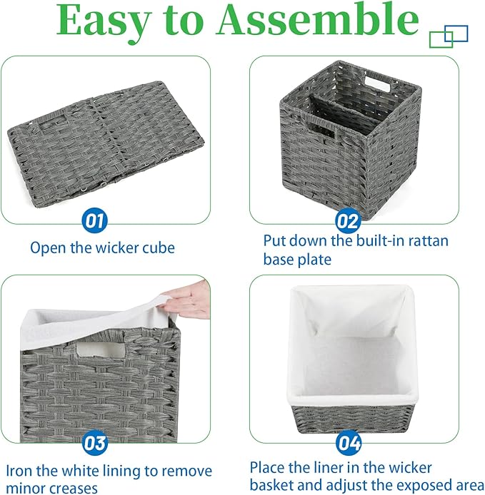 Bidtakay Wicker Baskets for Shelves Waterproof Imitation Wicker Cube Storage Bins with Liners for Organizing Closet Cabinet 11x11 inch Storage Cube Organizer for Pantry-Dark Grey 2-Pack