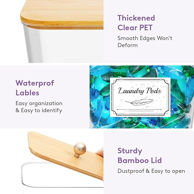 Lifewit Laundry Pods Container with Lid, Dryer Sheet Holder, Room Organization Storage for Coffee Pods Kcup Washing Powder, Scent Booster Beads, 2600 +2000ml/0.53+0.7gal，Natural,2 Pcs