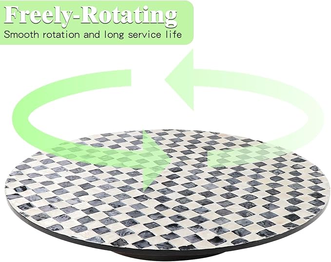 13.8" Mother of Pearl Lazy Susan Turnable Organizer, 360 Degree Round Table Countertop Decorative Spinning Tray for Kitchen Cabinet Counter Spice Pantry Dinner Table (Checkerboard)