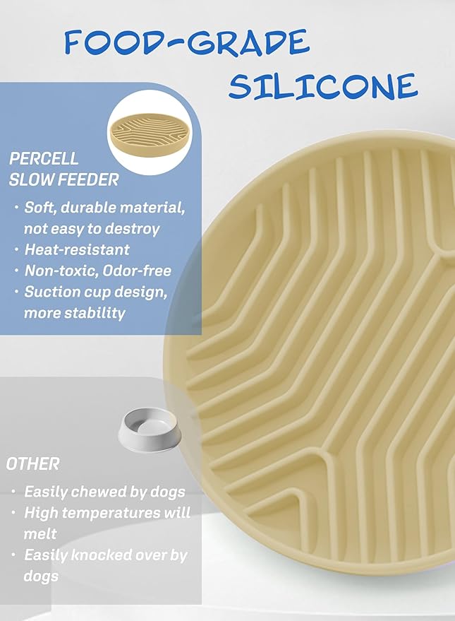 Slow Feeder Dog Bowl with Suction Cups - Non-Slip Silicone Strip Maze Design for Dogs (Beige)