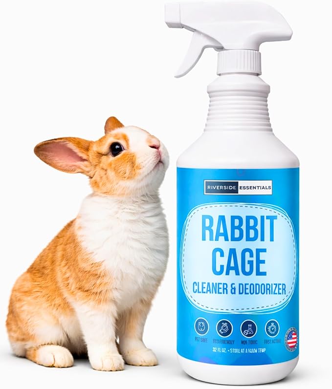 32oz Rabbit Cage Cleaner & Deodorizer Spray - Safe & Effective Odor Eliminator for Small Animal Cages - Non-Toxic & Pet Safe Friendly Formula - Made in the USA
