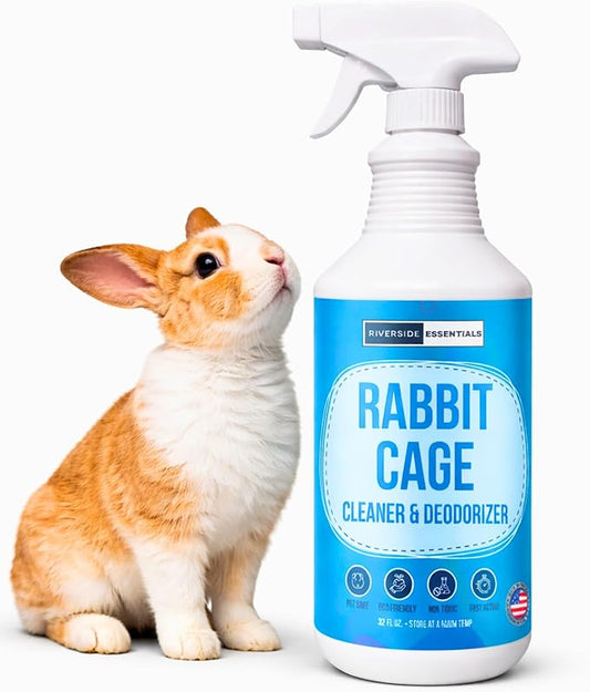 32oz Rabbit Cage Cleaner & Deodorizer Spray - Safe & Effective Odor Eliminator for Small Animal Cages - Non-Toxic & Pet Safe Friendly Formula - Made in the USA