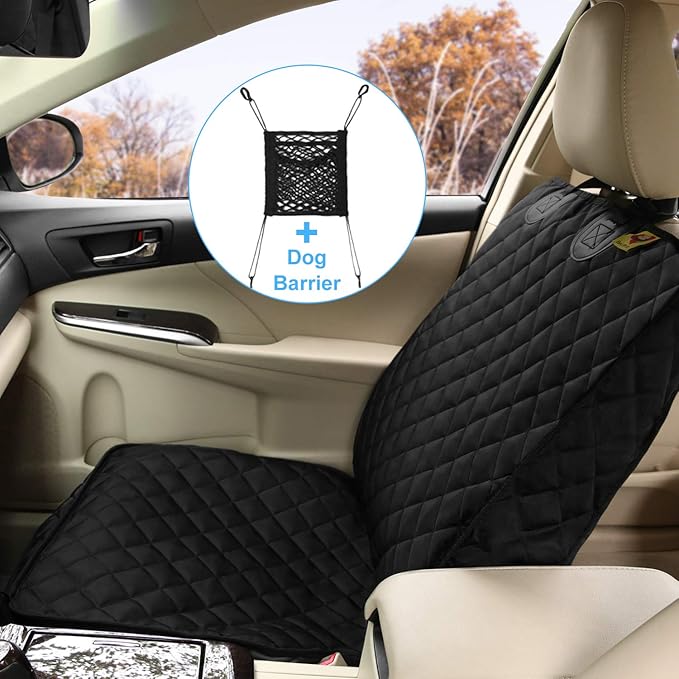 Deluxe Dog Seat Cover for Front Seat-More Durable Waterproof Front Seat Protector, High Heat Resistant and Nonslip Front Seat Cover for Dogs Kids, Universal Size (Black)
