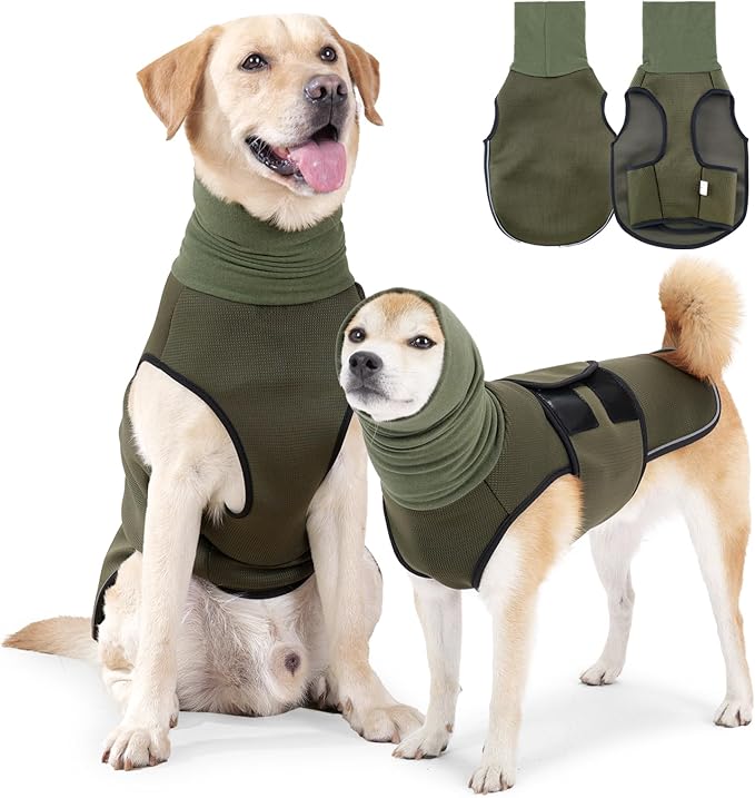 Dog Anxiety Jacket, Dog Shirt with Turtleneck, Breathable Calming Vest, Indoor and Outdoor Separated Pet Jacket (Military Green, Medium)