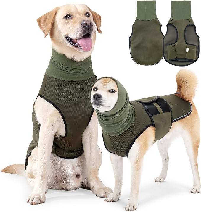 ROZKITCH Dog Anti-Anxiety Vest, Breathable Jacket for Fireworks & Travel, Adjustable Calming Hoodie for Noise Block & Ear Protection ArmyGreen 3XL