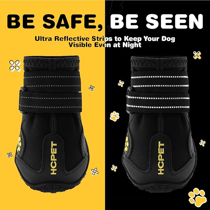 Hcpet Dog Shoes, Dog Boots for Small Dogs, Waterproof Medium Dog Booties Paw Protector for Summer Hot Pavement, Winter Snowy Day, Outdoor Walking, Indoor Hardfloors Anti Slip Sole Black Size 5