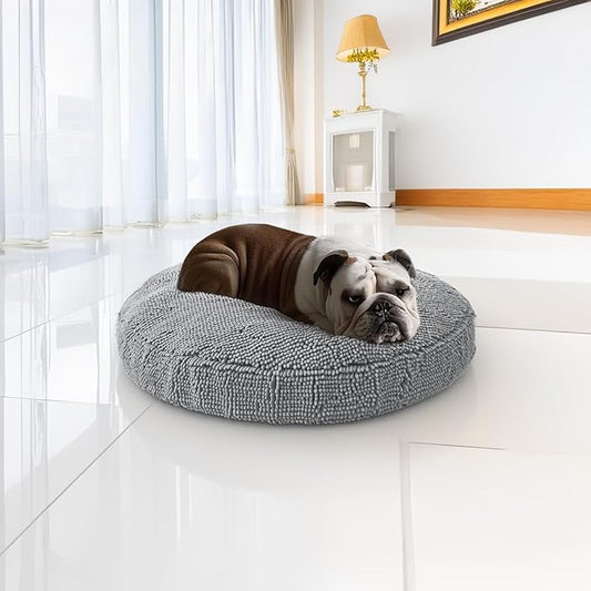 Muddy Mat® Cloud K-9 Dog Beds for Small Dogs & Cats, Soft & Relaxing Round Dog Bed, Chenille Material, Removable Cover, Washable & Dryer Safe – Grey Small(25'x25')