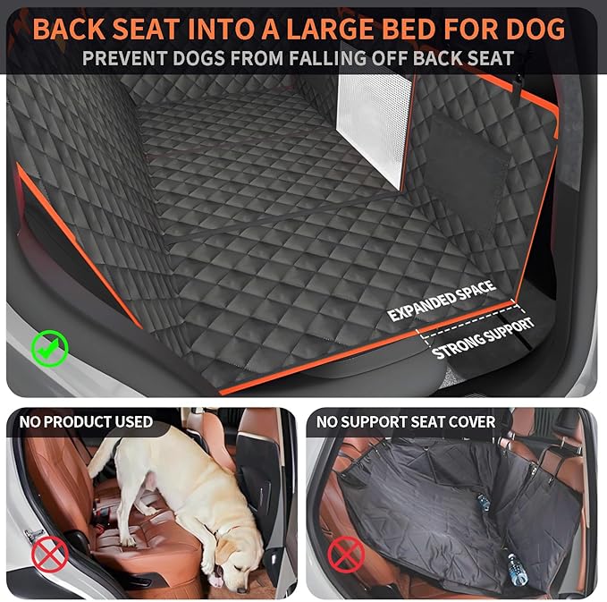 Dog Car Seat Cover for Back Seat, 1seat to 3seats can be Switched at Will. Back Seat Extender with Hard Bottom. 600D Heavy Duty Scratch,Nonslip,Waterproof Dog Hammock for Cars,Trucks and SUVs.