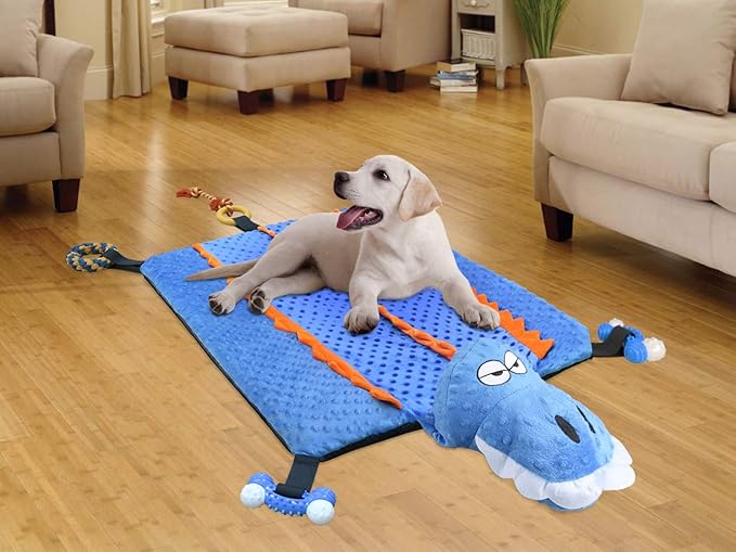 Idepet Dog Play Mat,Puppy Toy Mat with Chew Toys Multiple Dog Puzzle Interactive Toy Pet Playing Mat for Small Medium Dogs Cats,All-in-One (Crocodile)