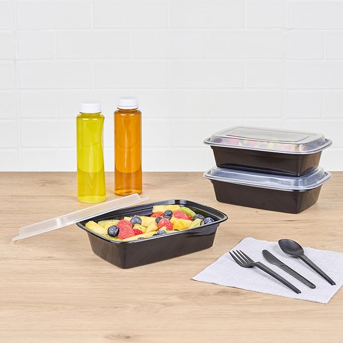 Restaurantware-Asporto 38 Ounce Take Out Containers, 100 Food Containers With Lids - Microwavable, Disposable, Black Plastic To Go Boxes For Food, No BPA, For Take Out And Delivery