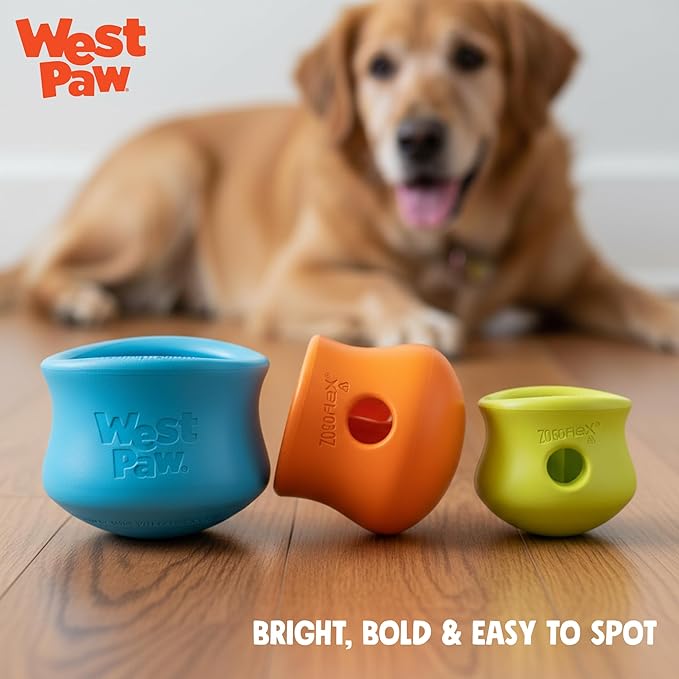 WEST PAW Zogoflex Toppl Interactive Treat Dispensing Puzzle Dog Toy for Mental Stimulation & Enrichment-Holds Kibble & Treats-Lickable, Freezable & Dishwasher Safe-Made in USA-Small-Clover Green