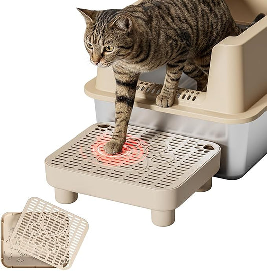 Cat Litter Box Step Ramp,Cat Litter Catcher Mat with ABS Material Base,Filter Function,Pedal Stool for Self-Cleaning Litter Box,Anti-Tracking & Non-Slip,Ideal for Kitten & Elderly Cats,Khaki