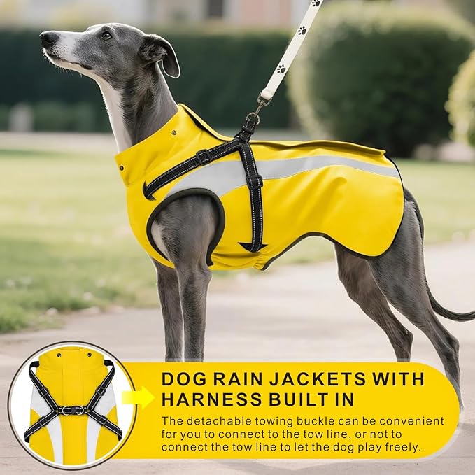 Mosucoirl Dog Raincoat Waterproof Raincoats for Dog Reflective Dogs Rain Jackets with Hood Hoodie Pet Rain Poncho Coat for Small Medium Large Dogs Puppies S-XXL (Yellow, L)