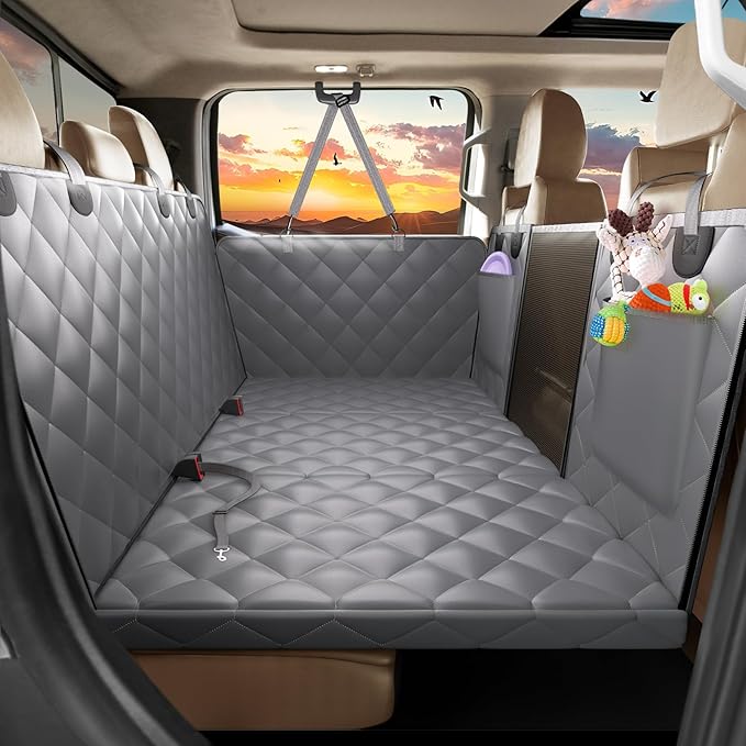 Back Seat Extender for Dogs-Upgraded Egg Crate Foam, Hard Bottom Dog Seat Cover for Truck Back Seat, Dog Hammock for Truck Crew Cab F150, RAM1500, Sierra, Silverado,Tundra, Titan (59‘x29’)