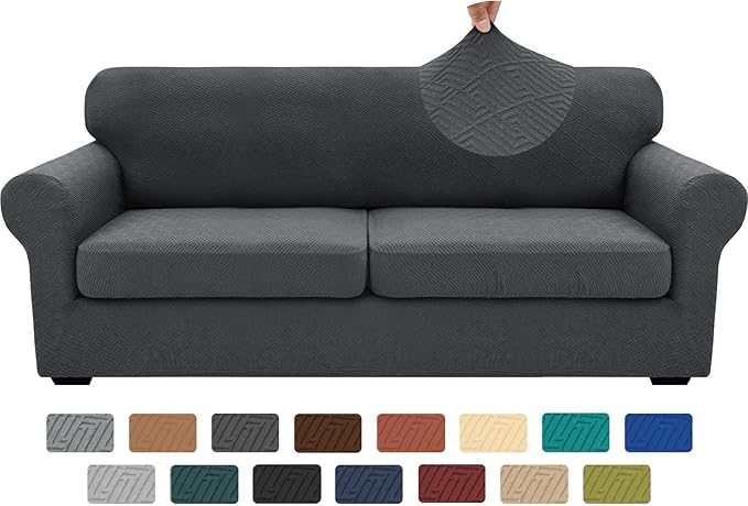 XINEAGE 2025 New 3 Pieces Couch Covers for 2 Extra Large Cushion Sofa Super Stretch Sofa Cover for 2 Large Seat Universal Loveseat Slip Cover for Living Room (Dark Gray), 71"-91"(2 Cushions)