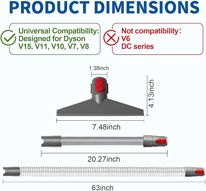 Mattress Tool Kit with Extension Hose and Quick Release Button for Dyson V7 V8 V10 V11 Cordless Vacuums - Compatible with Dyson Absolute, Trigger, Animal, Motorhead Models
