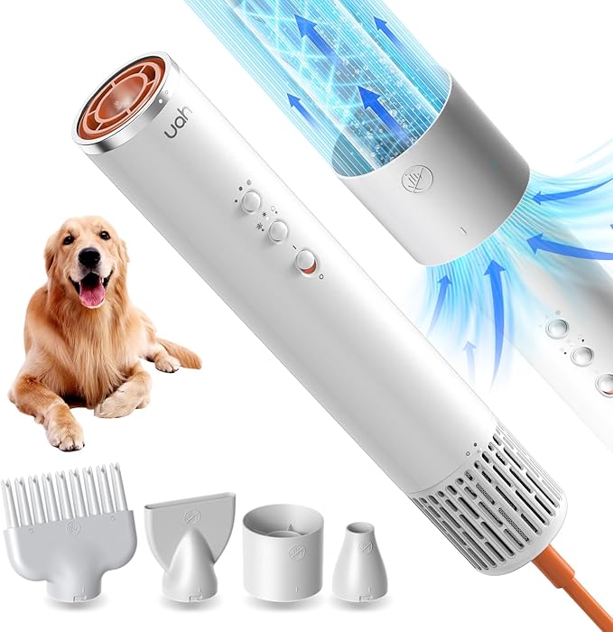 uahpet Dog Dryer, 62M/S Wind Speed with NTC Smart Temperature Control & 170 Million Negative Lons Dog Blow Dryer for Household Travel Camping