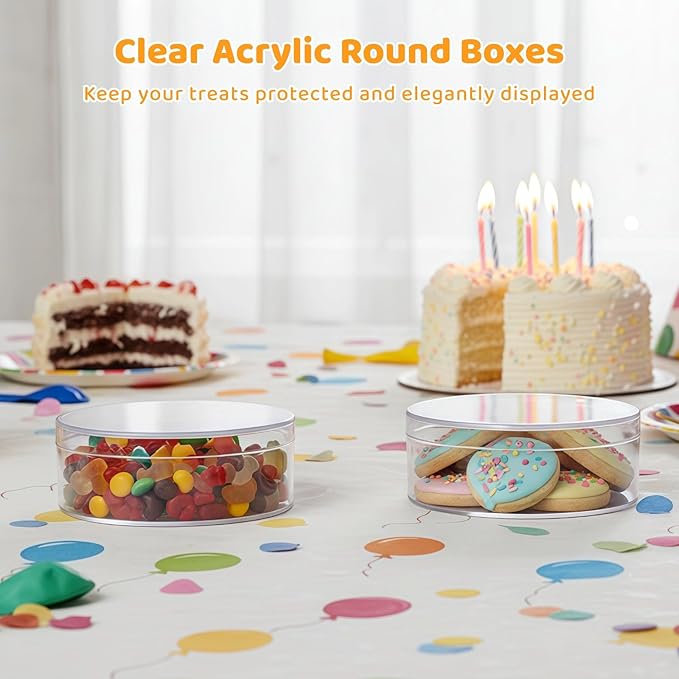 50 Pcs Clear Acrylic Round Boxes, 3.1" Plastic Circle Boxes with Lids, Small Transparent Candy Boxes, Party Treats Storage Containers for Cookies, Beads, Jewelry