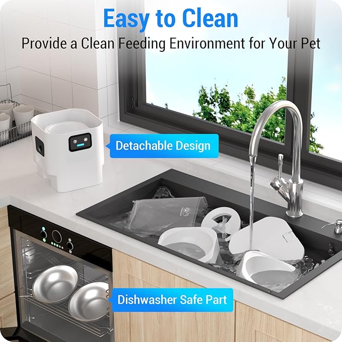 Automatic Cat Feeder with Two 1080P Camera for 2 Cats: 7L Automatic Dog Feeder with Night Vision & Slow Feed, 5G WiFi Auto Cat Food Dispenser for Multiple Pet,Detachable for Clean(ACF180W-C)
