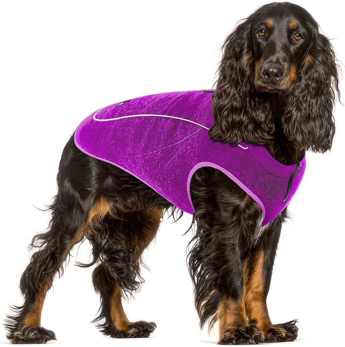 Insulated Fleece Sweater for Dogs | Lightweight Warm Dog Vest | Zipper Port for Harness | Cold Weather Winter Jacket | Rain Snow Repellant Coat | Adjustable for Small Medium Large Girl Dogs (Purple/M)