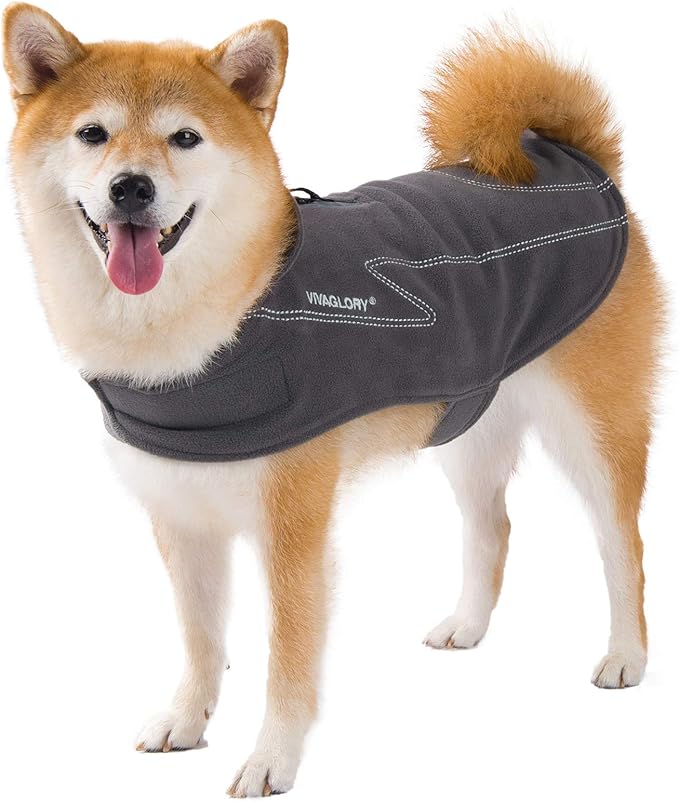 VIVAGLORY Dog Fleece Coat Warm Jacket with Hook and Loop Fastener, Easy to Take on and Off, Winter Vest Sweater for Small Medium Large Dogs Puppy Windproof Clothes for Cold Weather, Grey, XL