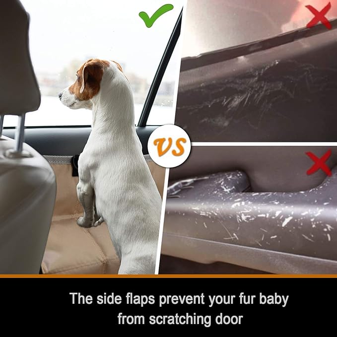 XLarge Dog Car Seat Cover for Back Seat Dog Seat Cover Hammock for Truck SUV - Waterproof Pet Car Seat Protector for Backseats Beige XL