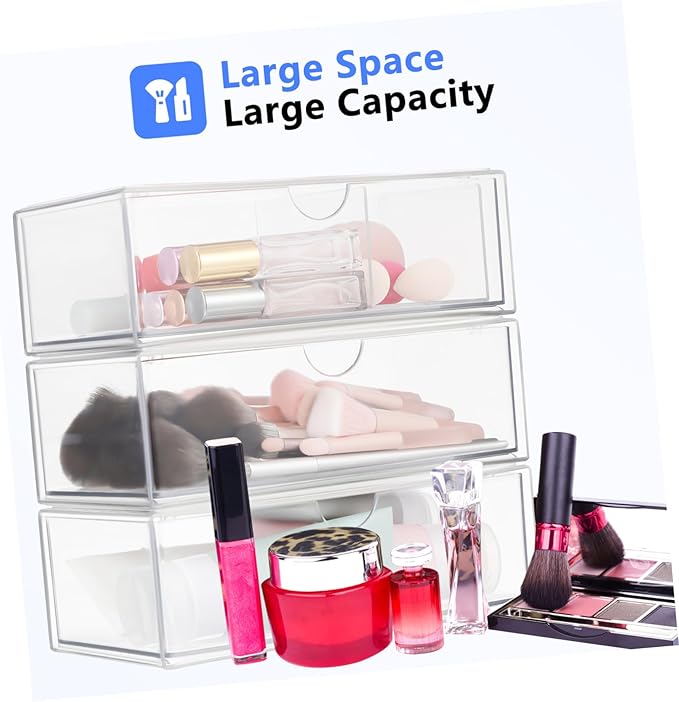 MERRYHAPY 3pcs Makeup Organizer Vanity Storage Box Lipstick Holder Desktop Cosmetics Organizer Lidded Storage Bin for Bathroom